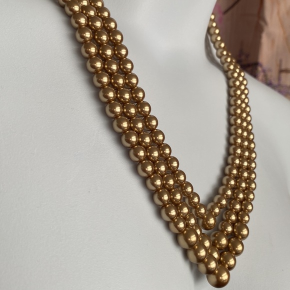 Satin golded finished 3 strand V Necklace and Bracelet - Picture 2 of 9